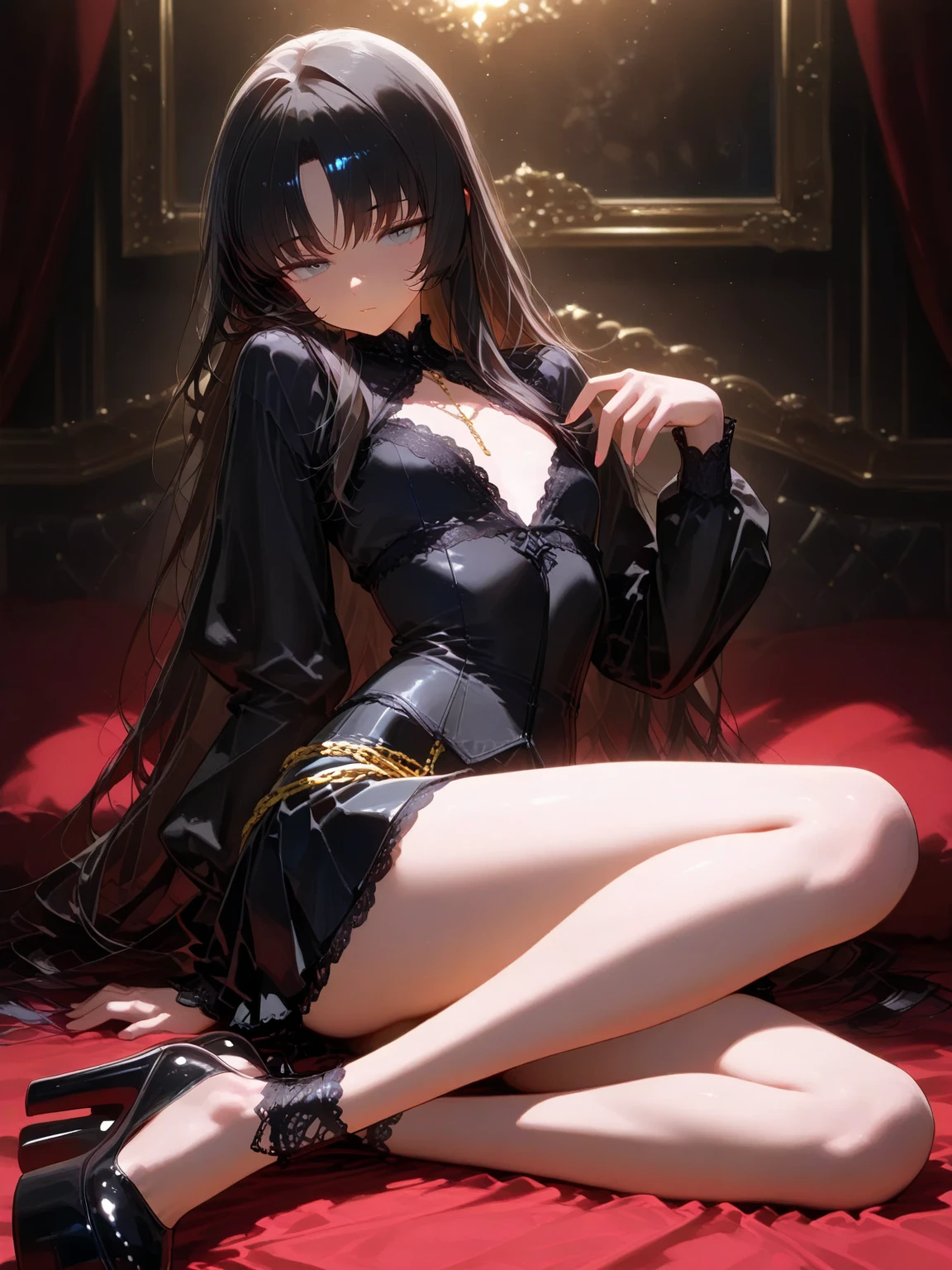 best qualityer,tmasterpiece,Ultimate resolution,downy,Extremely colorful,mature pretty woman,(guillotine,behead)(Kneeling pose)(Point at you with your ass),solo person,Upper body nudity,Beauty severed head,Normal posture,Redlip,shackle,guillotine,behead,Collar,handcuff,Anklets,Normal posture