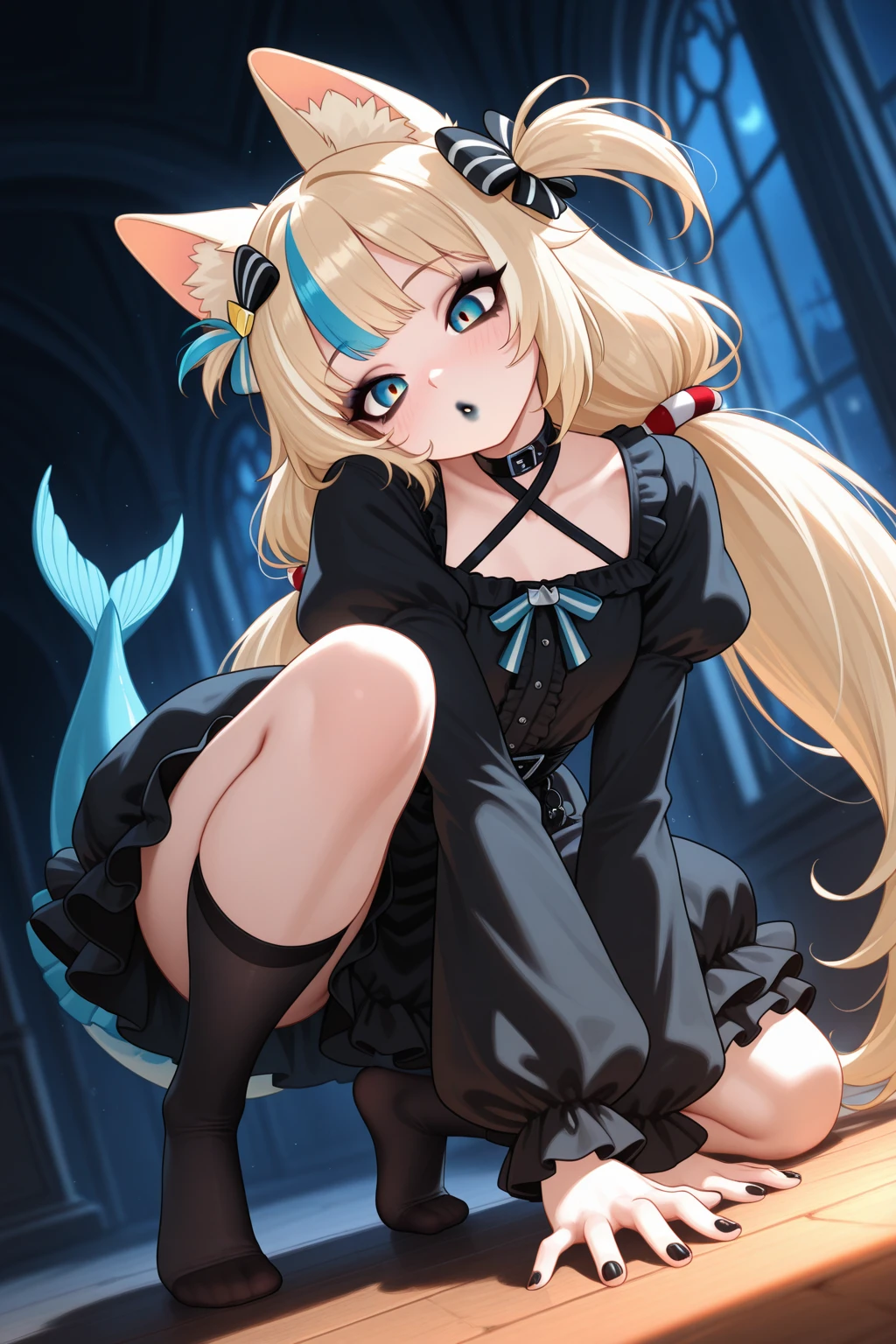 anime style,ultra hyper shota,long hair,blonde hair,
(bare stomach,suspender skirt,short tops),
pretty baby face,black long tights,angelic pretty,