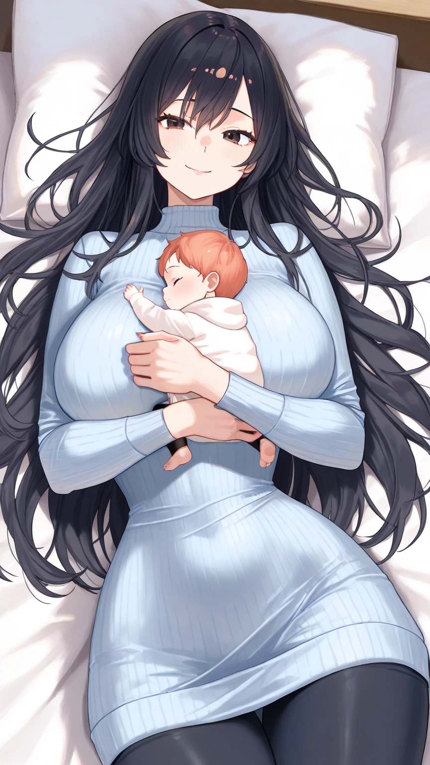 detailed illustration (side view),dynamic angle,ultra-detailed, detailed eyes, detailed face, 1girl, night , nightime, stars, 1950 wife, button up blouse and long skirt, anime half closed eyes, lidded eyes, knowing smile, mischievous smile, standing in kitchen, domestic goddess, black hair, huge breasts, wholesome yet sexy, motherly, nurturing, MILF, glass sliding door, moonscape outside, dark blue eyes, highly detailed eyes, detailed eyes, bright eyes, long hair, wavy hair, red lips