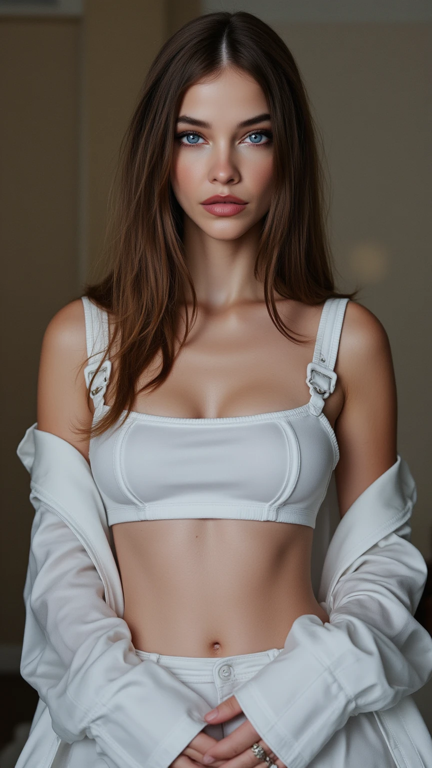 (((Masterpiece))), 25-year-old Caucasian French girl with shoulder-length messy red hair, adorned with  crystal glow, blooming hair akin to . Certainly!

wearing a black leather jacket, white top, black leggings, white background