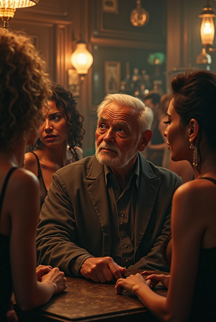 A middle-aged man in a high-end club surrounded by beautiful women. Full body, wide angle, 4K (man) high resolution, sharp focus, (ultra detailed, highly detailed), (photorealistic artwork: 1.37), (highly detailed CG Unity 8k wallpaper), ((vibrant colors, vibrant theme)), (intricate), (masterpiece), (best quality), art photography, (photo by sldr), (intricate background), perfectly rendered face, perfect facial details, realistic face, photorealistic, ((intricate details)), (((realism)), full body, wide field of view,