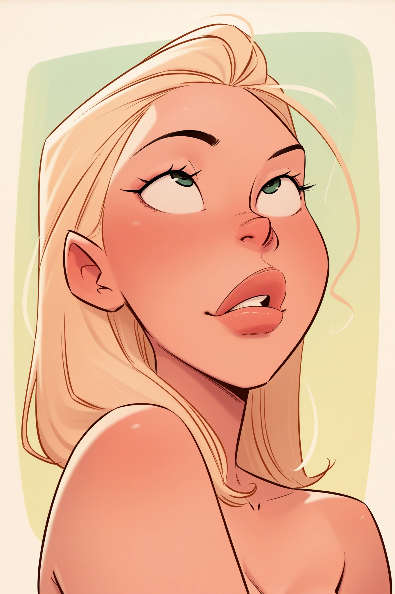 nat, 1girl, (flat chest), (((very small breasts))), ass:1.3, green eyes, blonde hair, long hair, lips, bang, blush, naked, she is showing her vagina, depth of field, bokeh, (special attention to skin detail: 1.2), masterpiece, best quality, ultra-detailed, ultra-HD, photorealistic, cinematic, ((close-up camera shot)), sensual pose, alluring, cowgirl:1.4, looking up at camera, closeup on her face, her cheeks are blushed, she is biting her lip, she is 18 years old