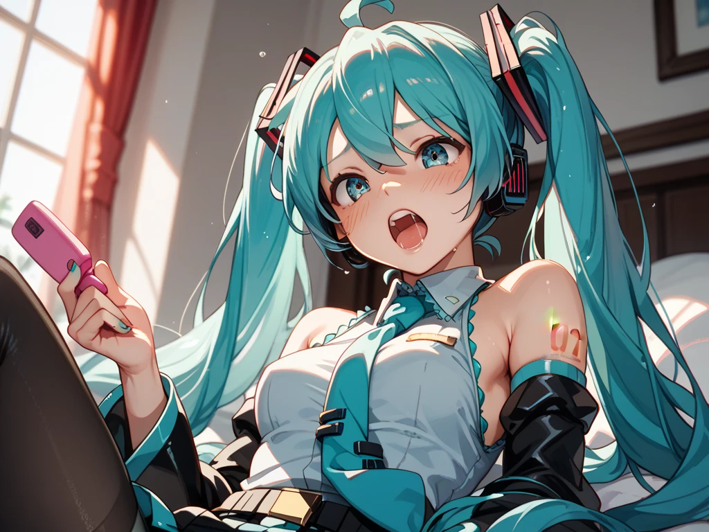 Drooping eyes、Drunk、Ahegao、Twin tails、Blue Hair、Twin tails、blunt bangs、Hatsune Miku、Hatsune Miku、Blue skin and face、masterpiece, highest quality, highest detail, 1 girl, BREAK, horror, (Small injured girl, blood, bleeding, injury), Shining white hair, jewel-like red eyes, anime highlight eyes, scarred clothes, dirty clothes, bloodstained clothes, scarred skin, battle damage, bandaged arms, bandaged legs, (Yandere:1.2), BREAK, The background is a modern hospital, a collapsed hospital, BREAK, movie lighting, action movie poster, dynamic, beautiful girl action actor, motion blur, depth of field, 35mm, Sony FE, 1girl,