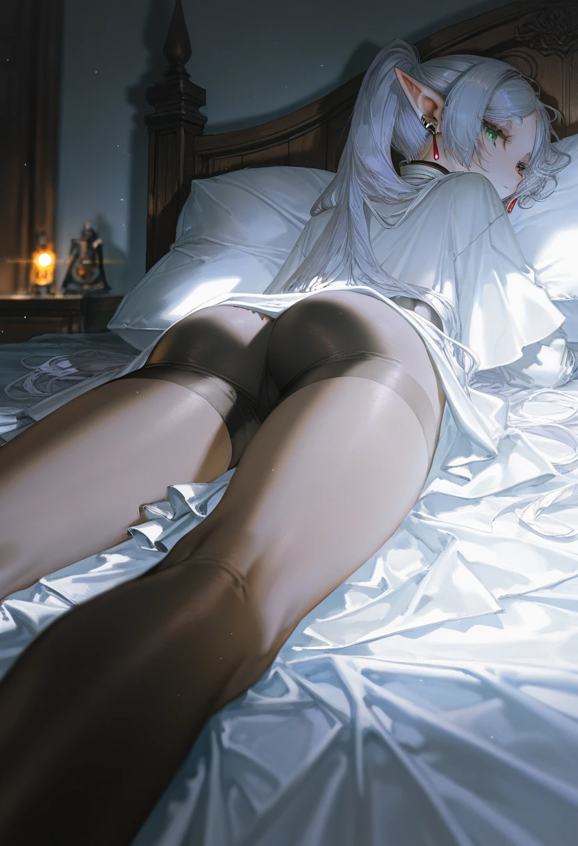 ultra-detailed、(8k, RAW photo, best quality, masterpiece:1.2), (extremely detailed 8k wallpaper),professional lighting,sharp focus, depth of field、nfws,((shot from front)),((((美しいflower嫁の後ろ姿)))),((fluffy short bob、rainbow colored curl hair、curly hair))、((complete wedding dress,lace veil、lace shawl、tiara、necklace))、((((doggy style,back view)))),((Sweat)),(blush),((very embarrassed)),((Steam from the mouth)),flower、(luxury bed)、((night))、(((Hiding the crotch with a skirt))),(Correct number of upper limbs、Correct number of lower limbs、Correct number of fingers、Correct number of toes)