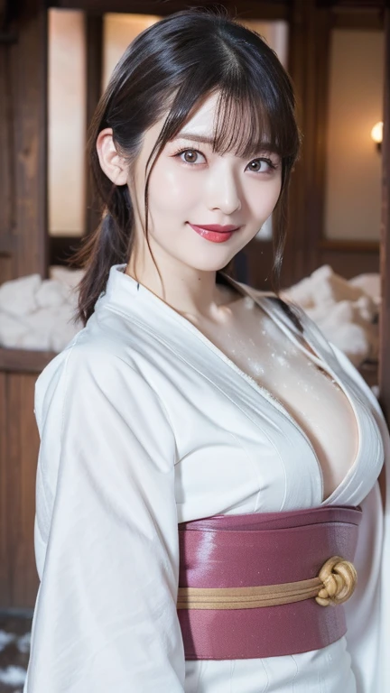 Close-up of a woman wearing a robe taking a photo,Happy smile、(((Bedroom))),(((Sexy pose:1.3))),(((clothes on hangers:1.3))),(((Wearing a simple white robe:1.3))),(((Red underwear:1.3))),(((Showing skin))),Cleavage,Cute face、Crying face,Big tears、(Silver Hair,),(Intricately braided and beaded twisted ponytail bun,Braided Setup Fishbone Hair,),(See-through bangs),),hairpin,hair ornaments,Blushing、Pointed red mouth、Perfect round face,iris,(Perfect body curves),Big Breasts.Wet Hair、Wet clothes、Wet Skin、Professional Lighting,Cinematic Light,(Tabletop,Highest quality,Ultra-high resolution output images,) ,(8K quality,),(Picture Mode Ultra HD,)