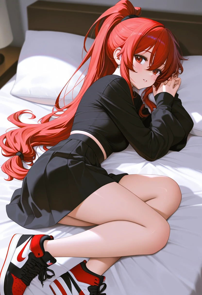 tmasterpiece，high high quality，best qualtiy，A high resolution，4K，k hd，beautiful light up，Highly detailed face，Well drawn hands，Well drawn legs，Well drawn feet，Well drawn eyes，1girll，nodoka，Girl student uniform，blond hairbl，side ponytails，eBlue eyes，red leotard，bunnysuit，Red tramp years，black pantyhoses，embarressed，sitted，wariza，，Medium ass，Feet to the camera