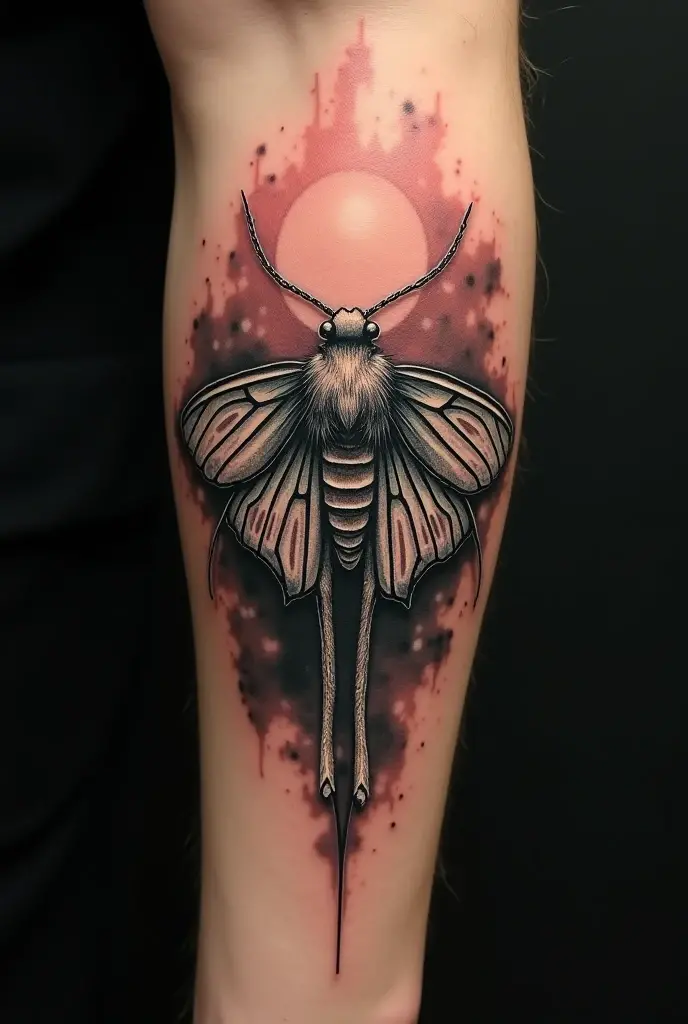 Golden mantis tattoo on the back of a Latino. 
Don't make the tattoo too big. 
