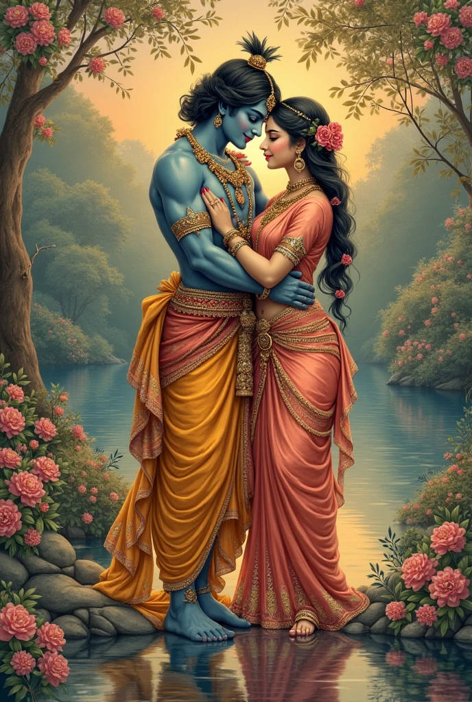 Create a picture of beautiful lord Krishna with radha