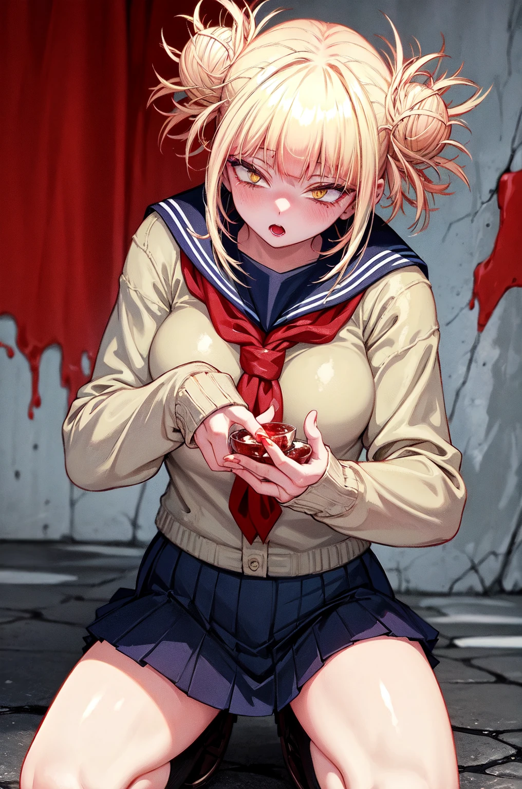 Himiko T, highest quality, masterpiece, High resolution,Browsing Caution,Small breasts,Garbage dump,panties,mud,defeat,(Glare:1.5),positive,（semen:2.5）,（tears:1.5）,(Bleeding:1.4),Grit your teeth,cut,From above at an angle,unfortunate、Torn clothes,Covered in scars、skirt、rape