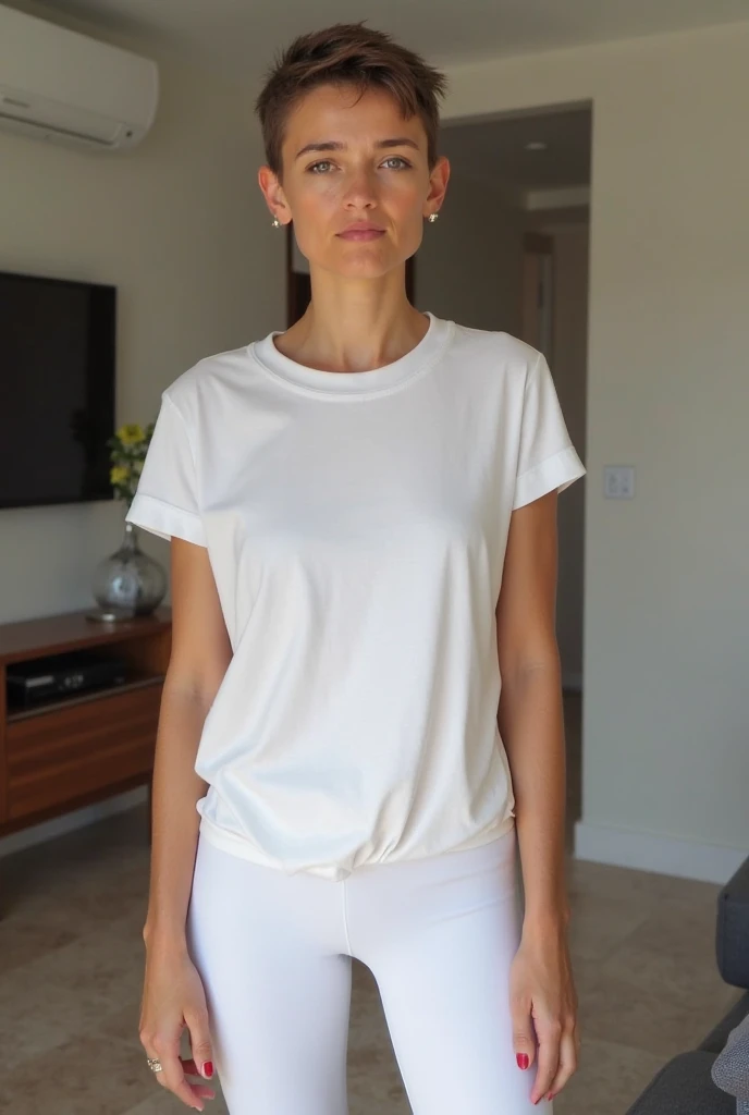 European woman model wearing muscle tee sleeve dress