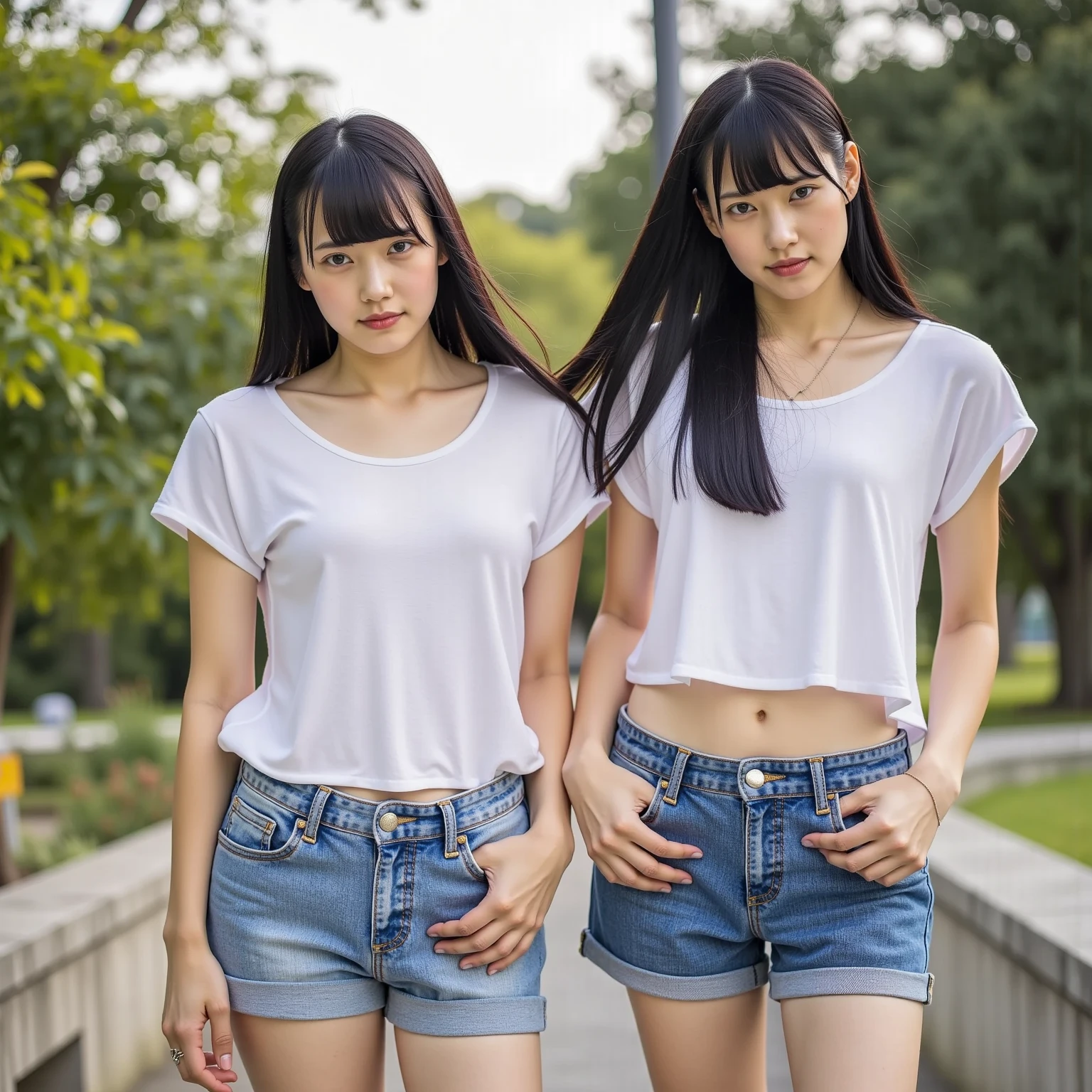 Japanese, short in shorts glued posing for photo in the park Ibirapuera SP