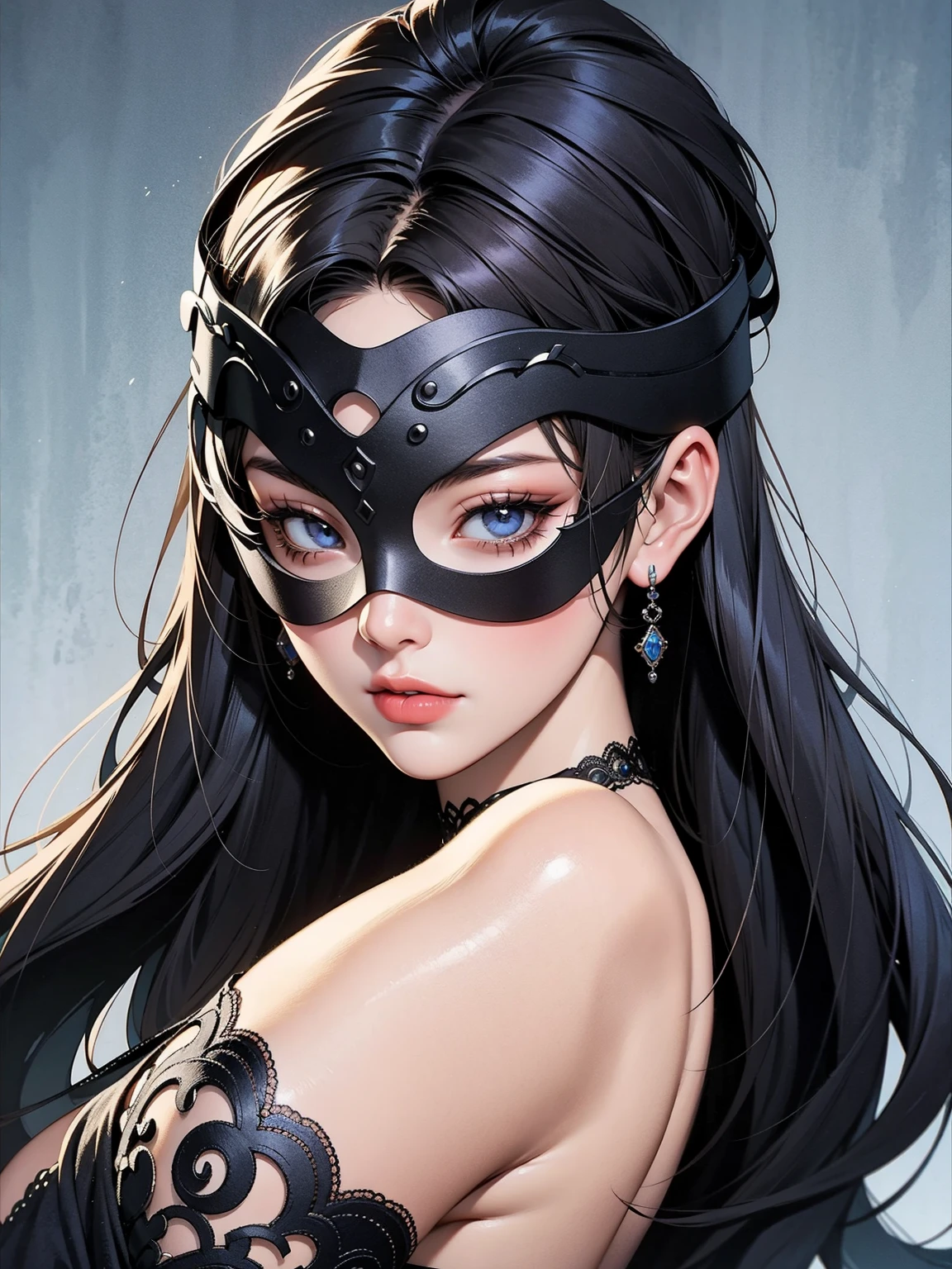 realisticlying、13-year-old girl、、Sideways view、(Emphasis on the thighs)、Medieval Italy(Super close-up from below)((Wearing the Venetian Mikloy((Masquerade))、Wearing a black dress in medieval Europe、Ancient castles in Italy、Breasts enlarged、Cleavage Emphasis Colorful Sexy Pose、Lip emphasis