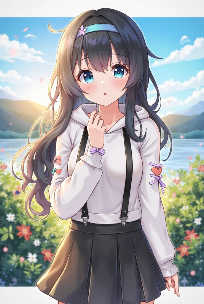 anime girl swimming in water, moon, shining stars, starry sky, night, reflection, anime visual of cute girl, portrait of cute anime girl, cute detailed digital art, anime style portrait, beautiful anime portrait, digital anime illustration, cute anime girl, detailed portrait of anime girl, anime style illustration, kawaii realistic portrait, cute anime girl portrait, detailed fan art, young anime girl, detailed digital anime art, black hair, hair bow, smile, Horizontally shot, similar to the color of Ghibli, UHD