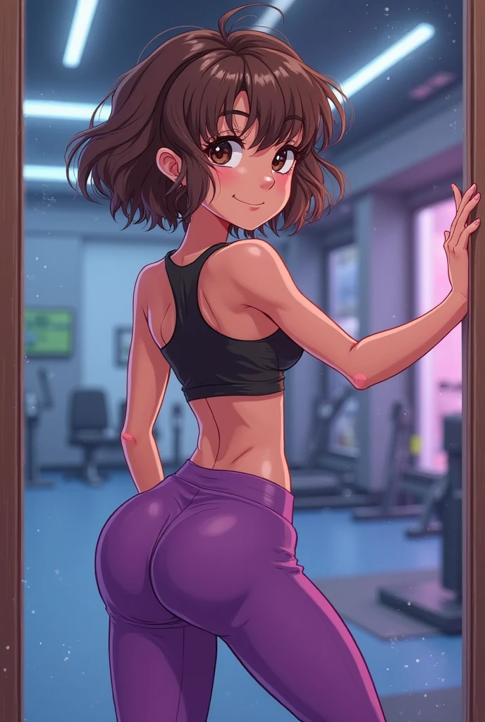 A muscular girl half naked in the bathroom while thinking about her ex and saying she wants to give it to him again