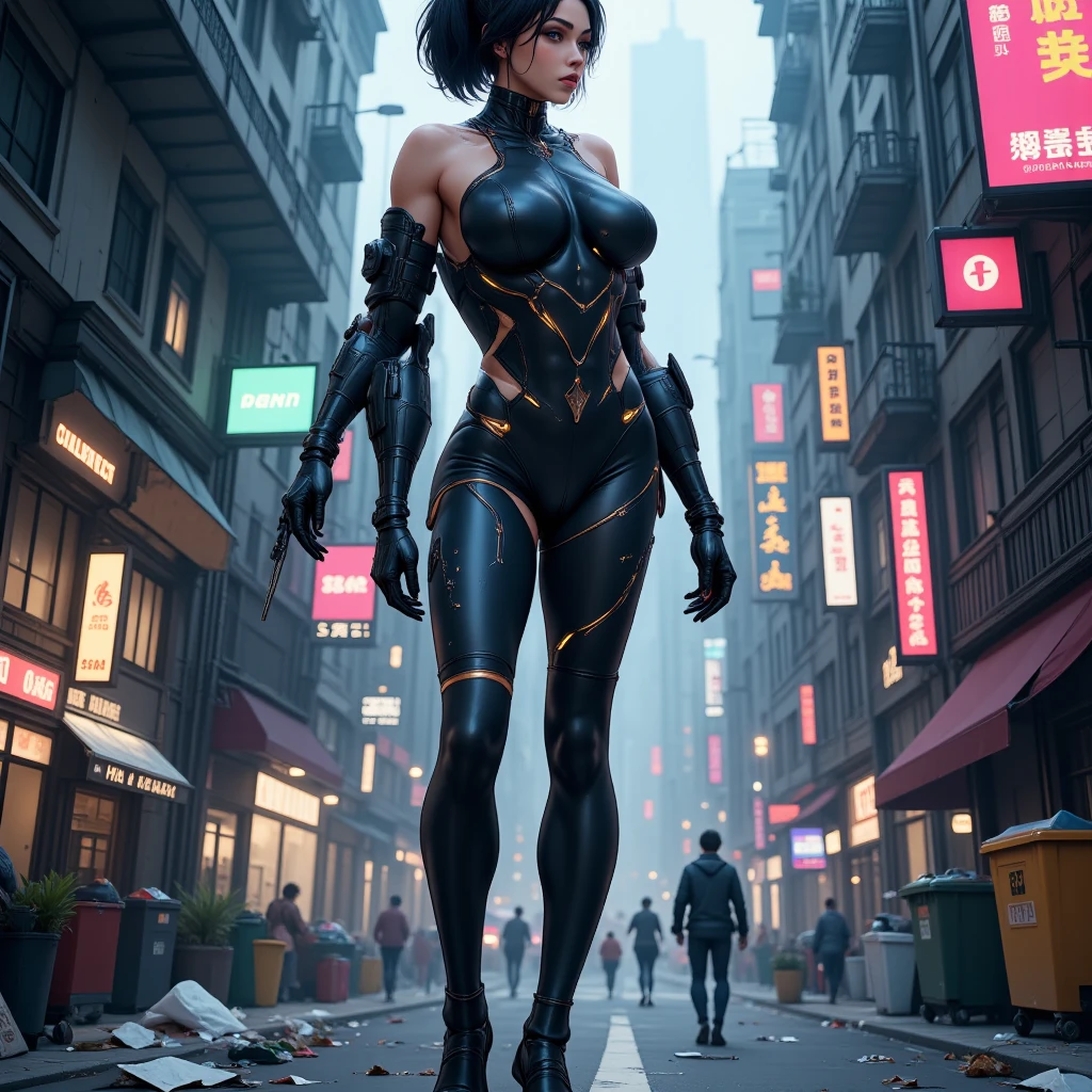 Battle Angel Alita from OVA, full body, nightcity background