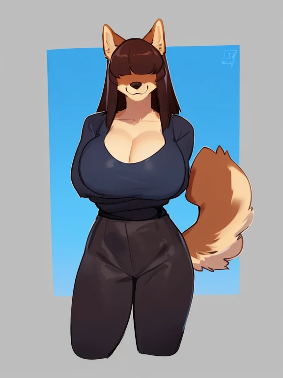 Athletic_mature_timberwolf slighty_chubby female brown_furry_body blue_eyes milf very_fluffy sweater solo Masterpiece best_quality absurdres highly_detailed cleanly_drawn_eyes anthro_only motherly_smile by_claweddrip, by_greasymojo, by_underscore-b, by_runawaystride ((nsfw)) ((sketch))
