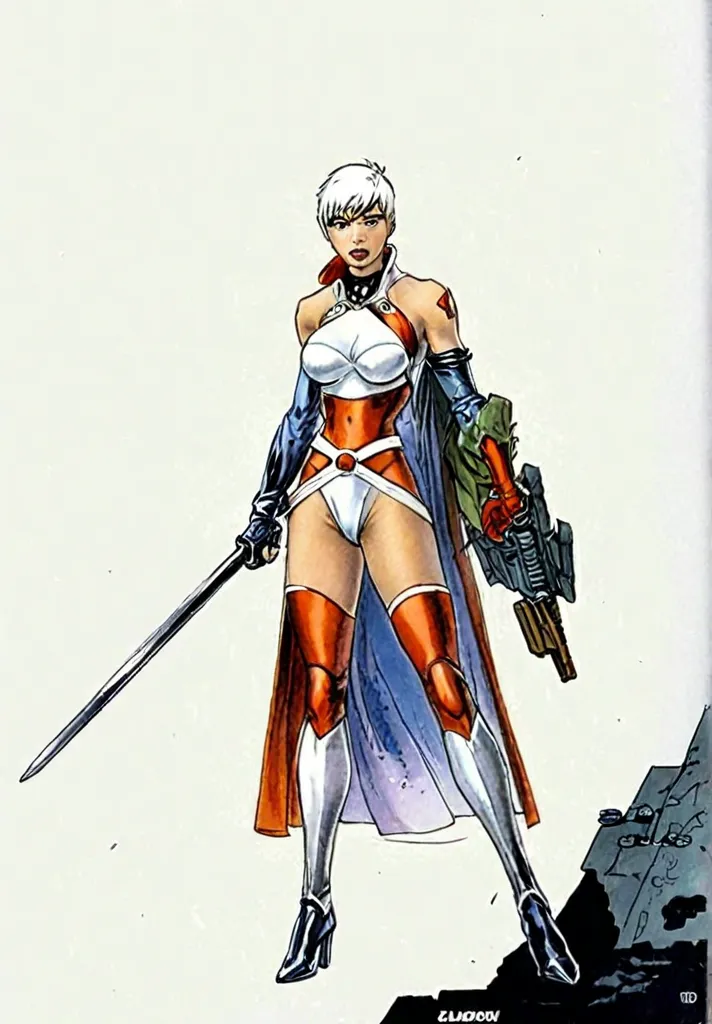 <lora:Fantasy_art_XL_V1:0.9><lora:HeavyMetalStyle-000009:0.9>taarna,(white)(hair, lips, eyes , <lora:xl_more_art-full_v1:0.5>Art by Frank Frazetta, Frank Frazetta Art Style, taarna holds her sword to the side as lightning strikes the blade and flashes all around <lora:more_details:0.4> <lora:Fantasy:0.2>