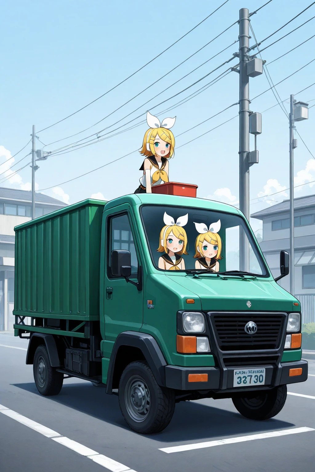 Blonde pompadour, ninja outfit, decorated truck