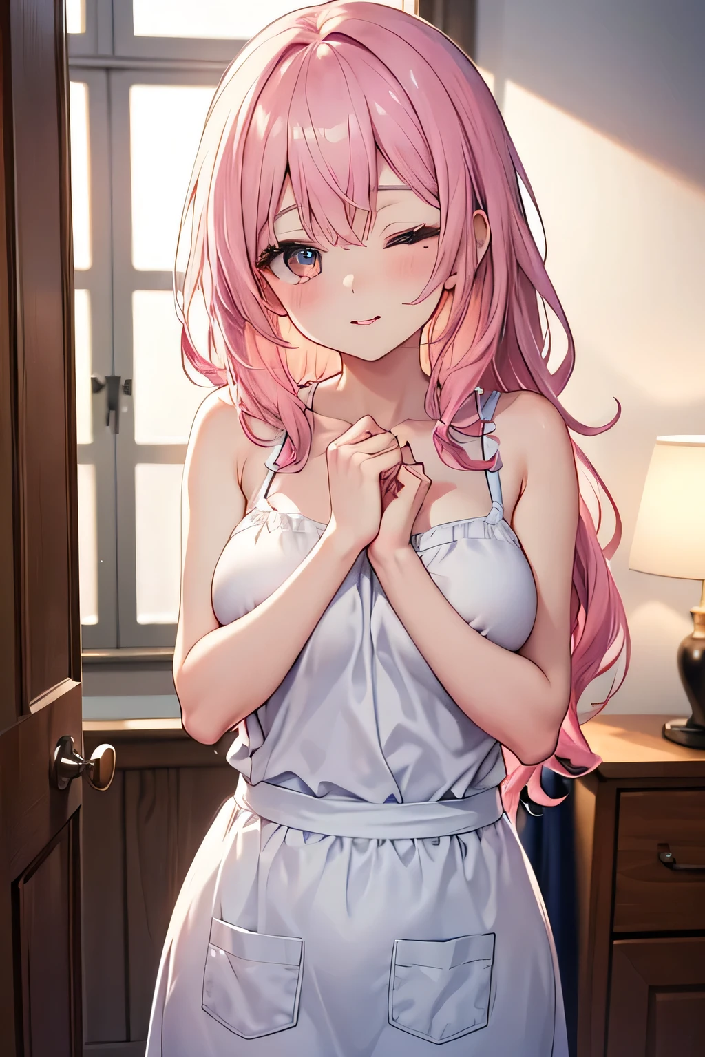 masterpiece, best quality, highres, BREAK,
<lora:Nitta-Moeka:0.7>,nittamoeka, pink hair, hair bow, pink bow, curly hair, short hair, purple eyes, pink eyes, smirk,
(spoken hearts:1.2),(sweat:0.7),(deep breathe:1.2),(on bed:1),steam ,(presenting:1.2), looking at viewer
,(disheveled hair:1.1),(moonlit room:1.1),(soft bed linens:1.1)
, <lora:naked_towel_v0.1:1.4> 1girl, naked towel,
