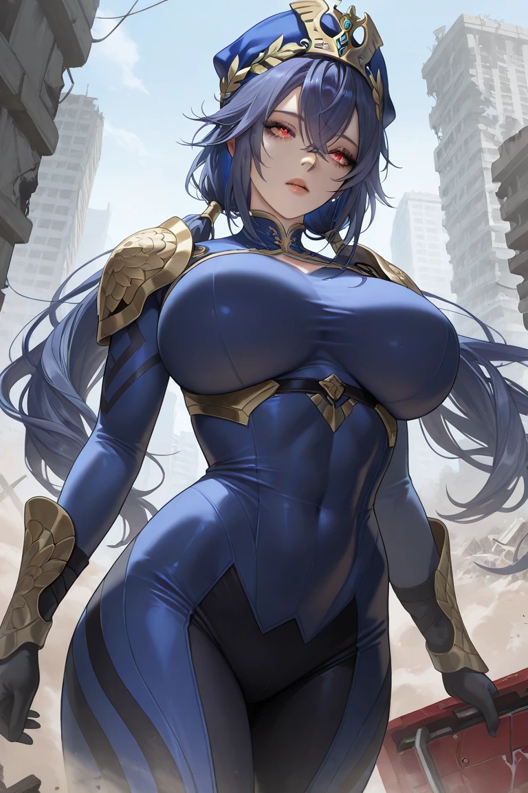 (masterpiece, best quality:1.2), solo, female focus, 1girl, female, nahobino, expressionless, closed mouth, armor, bodysuit, smile, huge breast, walking