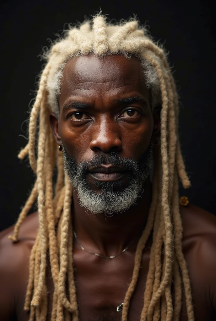 Hyperrealistic image of an African man., a superhero with his chest dripping cream, very old and very sweaty, very gray-haired bodybuilder with dreadlocks, more than 80 years, very muscular and fat, more than 200 kilos, with bare torso, big, flaccid tattooed pectorales, huge, brown nipples gray whiskers wearing a red lace thong in a fountain full of water lilies   