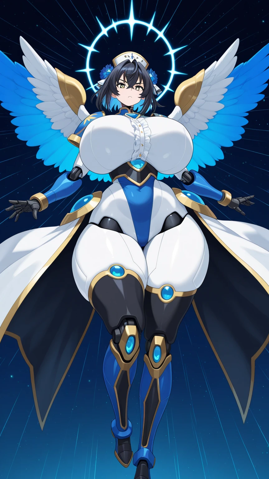 (gigantic breasts:1.4), MECHA ARMOR FULL SUIT, (CLEAVAGE), (A PAIR LARGEST WINGS), TRANSPARANT, TALL LEGS, STANDING, SEXY BODY, MUSCLE ABS.