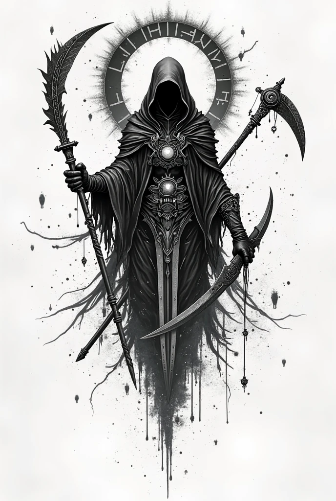 Demon with torn plague doctor costumes, mask with long beak, pentagram pendants and inverted cross, sketch --auto --s2