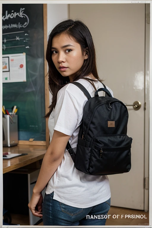 realistic,masterpiece, high quality, <lora:Nemona_PKMN-000007:0.8>,Midshot of Nemona standing, beautiful woman,Raspberry rose t-shirt, smiling, long hair,plain, green hair streak, short shorts, wearing a backpack, pretty face, looking from behind