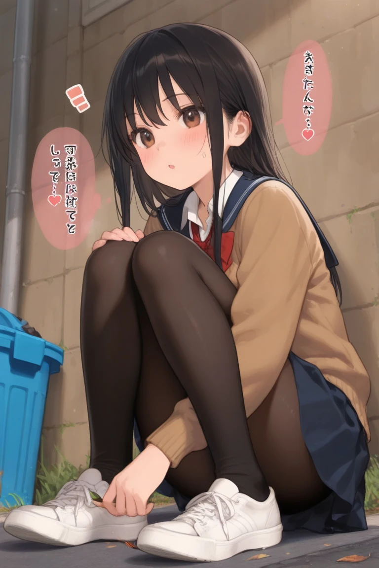 1girl in、A smile、The shirt、skirt by the、(small tits)Chilarism、Japan High School Student Uniform、serafuku、summer clothing、Squall Drenched Uniform、(Sheer Bra)、Upper body portrait、Squatting panchira、