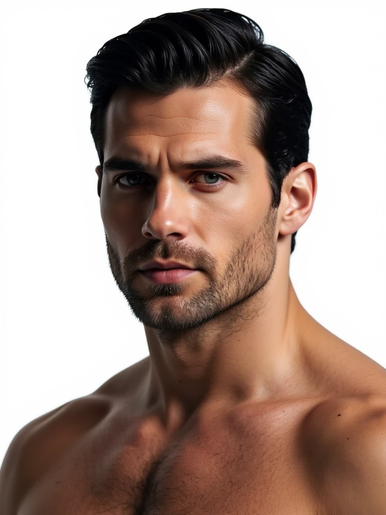 Generate a high-resolution, realistic image of Henry Cavill, the British actor known for his robust physique and captivating features. He stands at 1.85 meters tall (6'1" in feet and inches) and often portrays strong characters like Superman and Geralt of Rivia. Henry's muscular, well-defined body is the product of his disciplined exercise regimen, weighing approximately 90 kg (naked with the huge realistic penis). His dark brown hair and piercing blue eyes are complemented by a few tattoos, notably on his right bicep and left forearm. Capture his strength and elegance, showcasing his versatility as an actor and his iconic status in Hollywood. Resolution: 4k, Aspect ratio: 9:16, Size: 1024x1024.