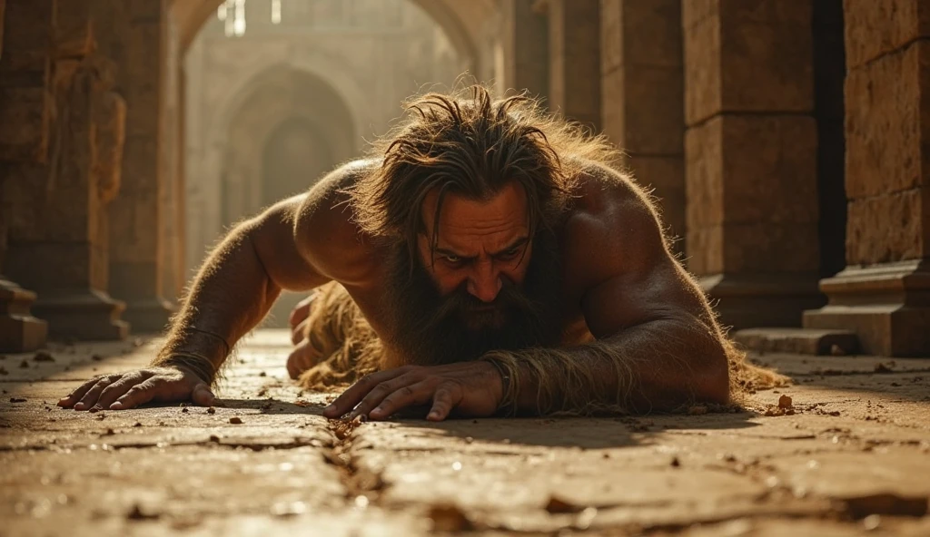 a photo of man kneeling in his bedroom with a window , backstory: bedroom at the time of christ, epic biblical depiction of Daniel in the lions den, Lord of the Beasts, God looking down on me, Directed by: Howard Lyon, Lord of the Jungle , bible illustration, biblical image, Directed by: Leonardo Longo, King of the Jungle, prophetic art