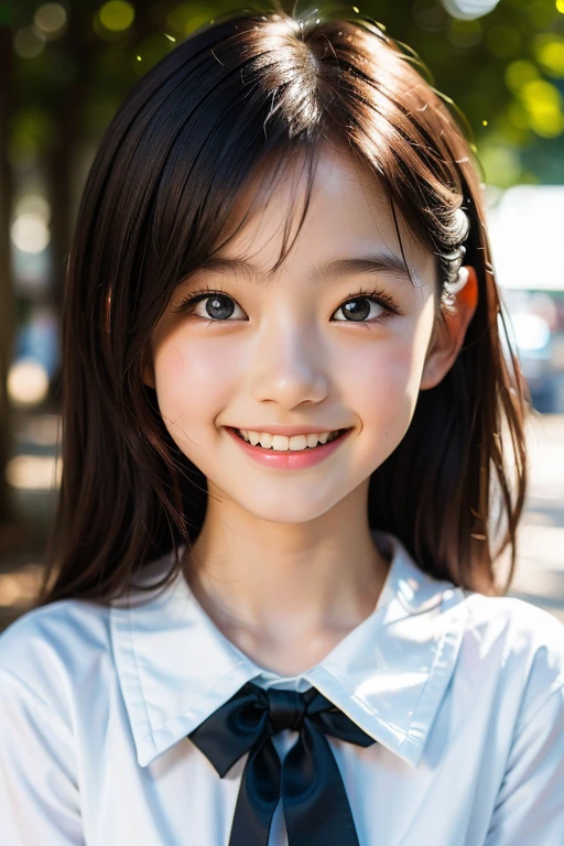 (Beautiful 14 year old Japan woman), Cute Face, (Deeply chiseled face:0.7), (freckles:0.6), Soft Light,Healthy white skin, shy, (Serious face), (Sparkling eyes), thin, smile, uniform