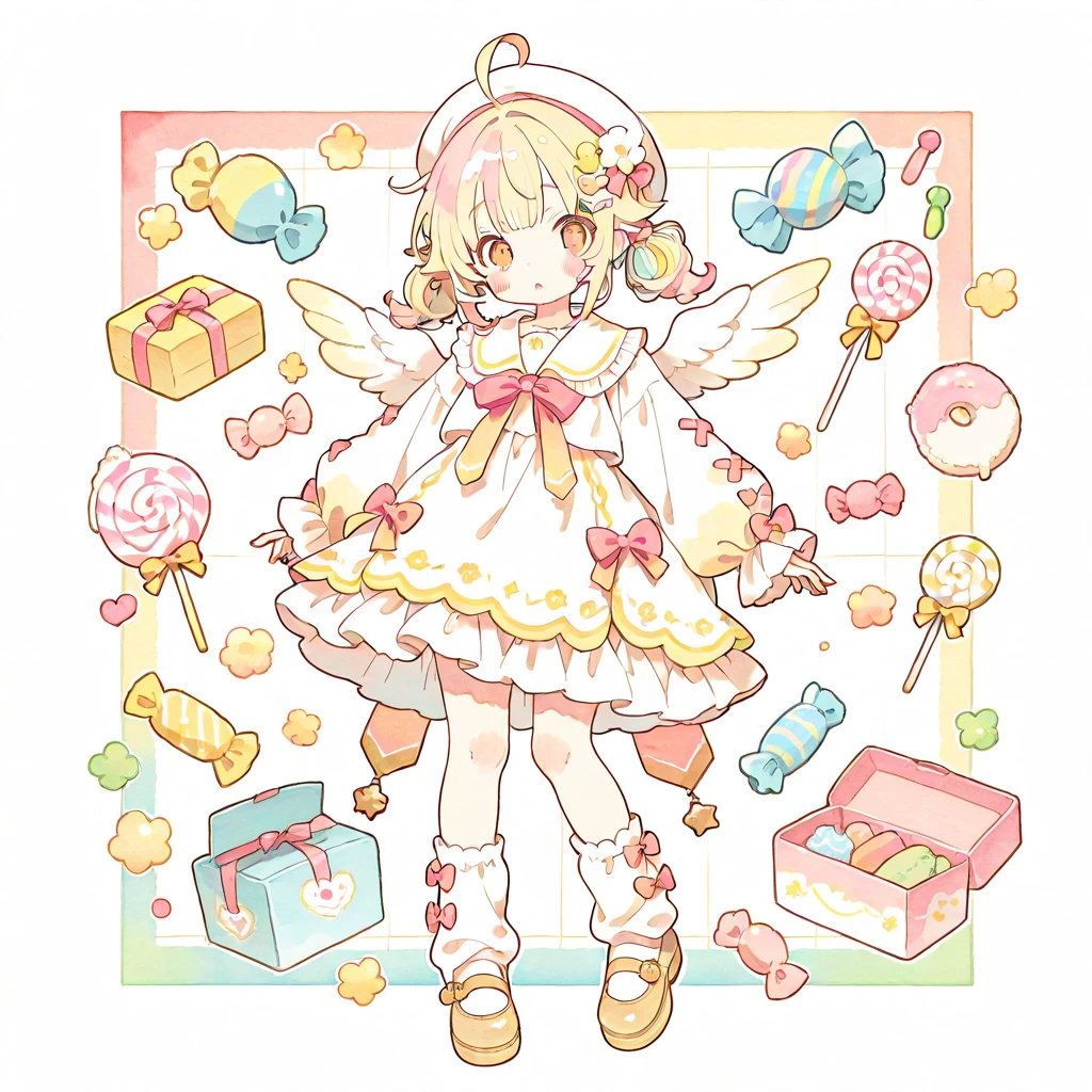 Cute style chibi girl, soft, colorful, delicate, Expressive, Nendoroid,Pink and Green