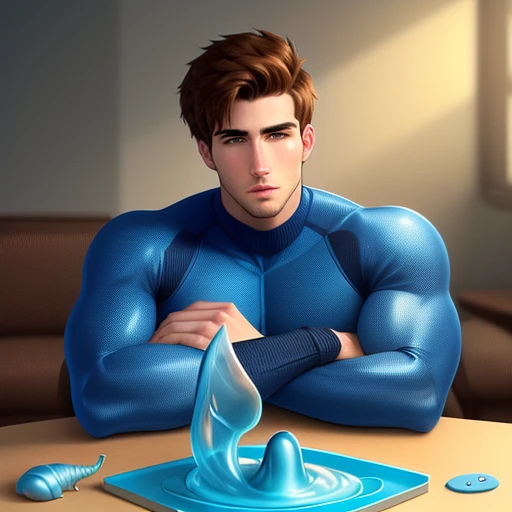 Teenage boy getting drenched by liquid latex
