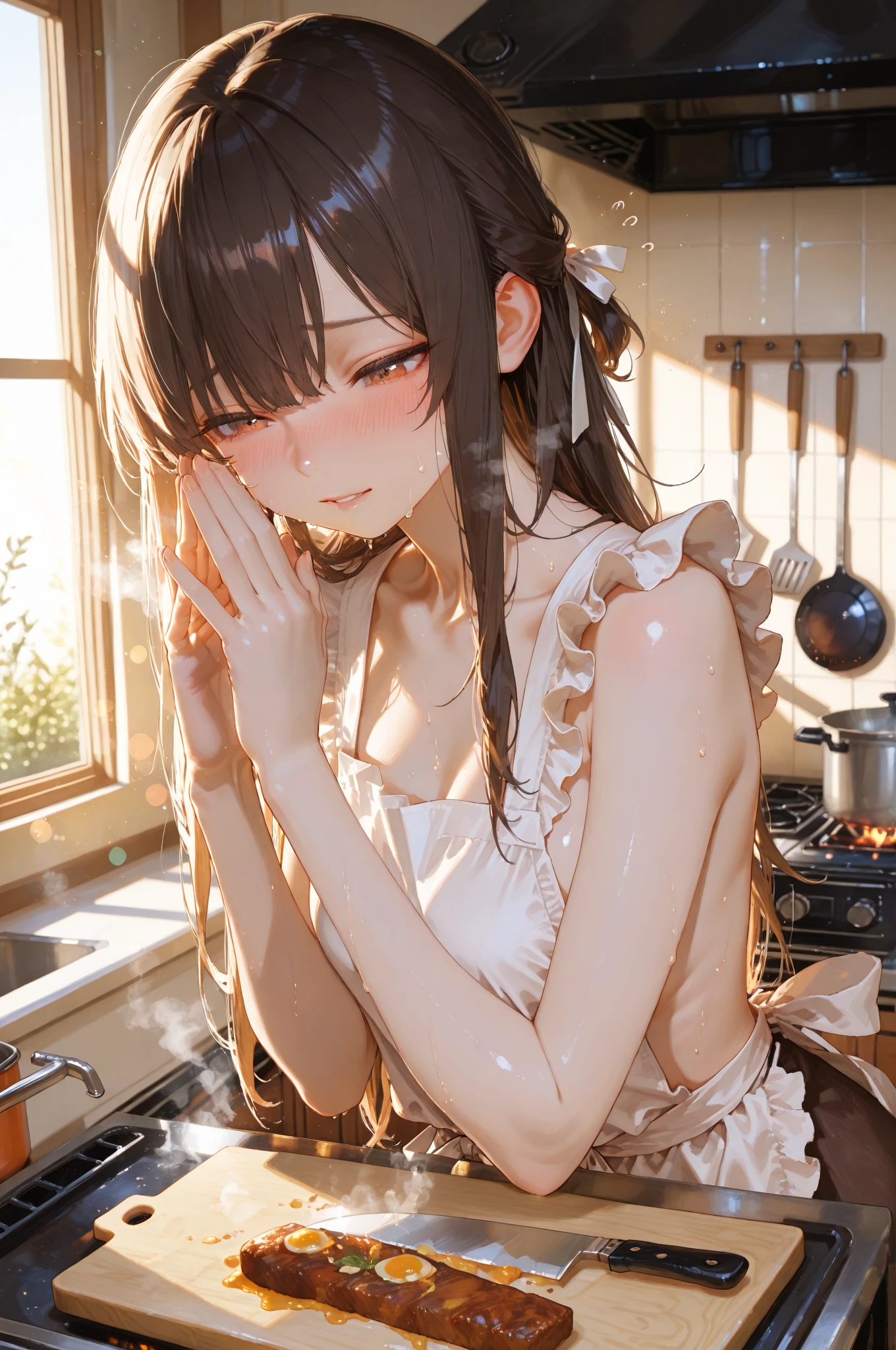 ((best quality, 8k, masterpiece: 1.3)), sharp: 1.2, ((1girl)), (perfect body beauty:1.4), (kpop idol:1.2), Ultra Detailed Face, Detailed Lips, Fine Eyes, slender abs: 1.2, ((layered hairstyle, small breasts: 1.4)), (bandeau dress white: 1.1), indoor:1.2, highly detailed facial and skin textures, detailed eyes, double eyelids, long brown hair, small perspective, ((seductive:1.5)), (nipple) there is an Asian woman under a chocolate waterfall, chocolate pouring onto her hair and shoulders, a hyperrealistic photograph, smiling, smothered in melted chocolate, oozing black goo, sticky black goo. photography, covered with black goo, made of smooth black goo, black oil, dripping on her skin, black slime, black hair, detailed, (chocolate pouring in background)+ shiny skin, happy expression on her face, asian women in a room of chocolate, ((chocolate pouring down)), black oil sludge, covered with liquid tar. dslr, oozing black goo, chocolate river, fuji choco, onsen, made of smooth black goo, Asian woman, chocolate art, chocolate, dark chocolate paint, chocolate sauce, covered with pudding