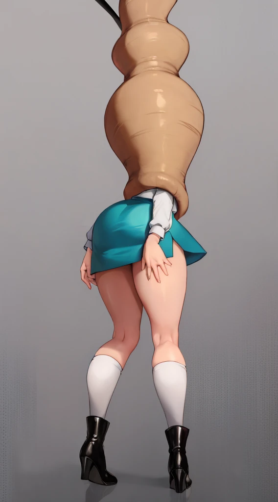 1girl, natural lighting, masterpiece, highly detailed, realistic, 8k resolution, high quality, aichan, city, pleated miniskirt, (lace panties:0.8), narrow waist, (cell vore), (tail vore:1.3), struggling, ass view, thigh highs