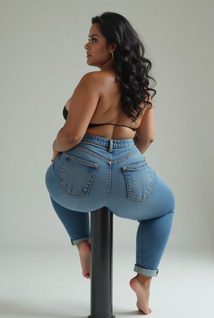 (masterpiece), best quality, expressive eyes, perfect face, cute, 40 year old busty indian aunty, wearing tight jeans, black heels, thigh high socks, curvy, thick, hourglass figure