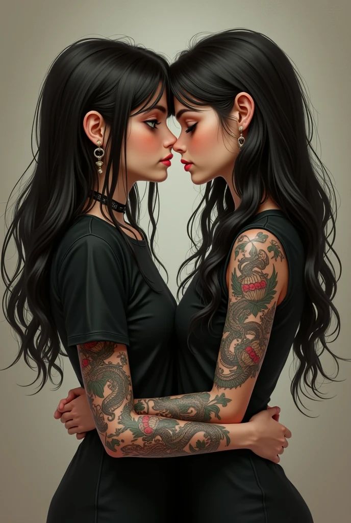 Two lesbian girls with tattoos that say. Sabrina and Carolina