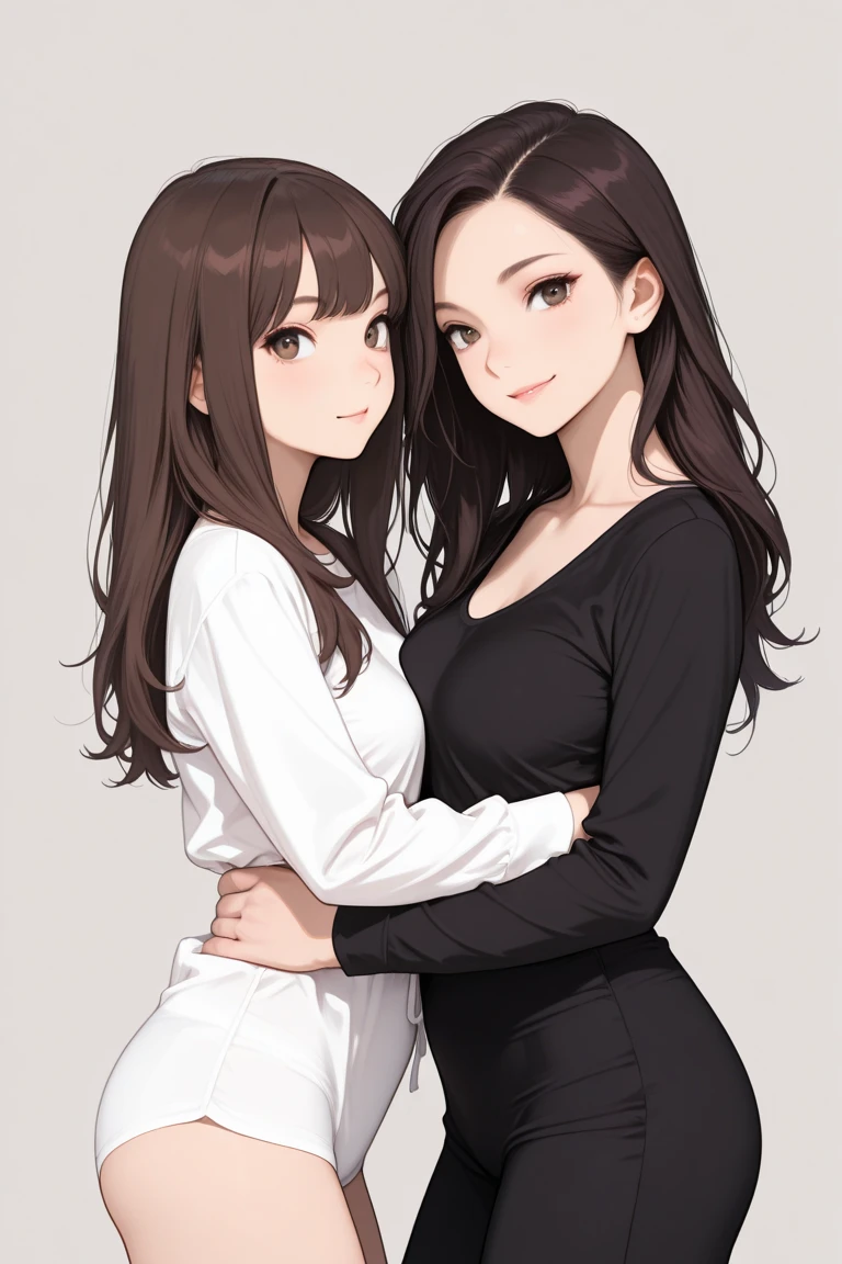 (masterpiece:1.4), high quality, high definition, sharp focus, detailed clothes, detailed body, detailed face, anime, best quality, 4k, 8k, absurd resolution, intricate detail, detailed hands, (detailed eyes:1.3), animation, illustration, highly detailed, highres, extremely detailed, <lora:hyperdenoiser_v090:0.6>, seductive smile, <lora:perfetfingers:1>, (large breasts), (parted bangs:1.4), skindentation, <lora:hyperrefiner_v090:0.6>, <lora:add_detail:0.3>, <lora:ETO_OC:0.2> ETO-OC, <lora:ETO_OCC006:0.7>, ETO_OCC, (curly hair:1.3), (long hair:1.1), black hair, thick eyebrows, pale skin, curvy, (plump:1.2), fat, (2girls:1.5), (hazel eyes:1.3), smiling, looking at viewer, mature female, <lora:futanari gachinko taiketsu-001_0.5:0.8>, facing each other, <lora:0070 see through sexy topst_v1:0.8> ,ruanyi0070,see-through,covering,tight dress,lace,black thighhighs,long sleeves,black dress