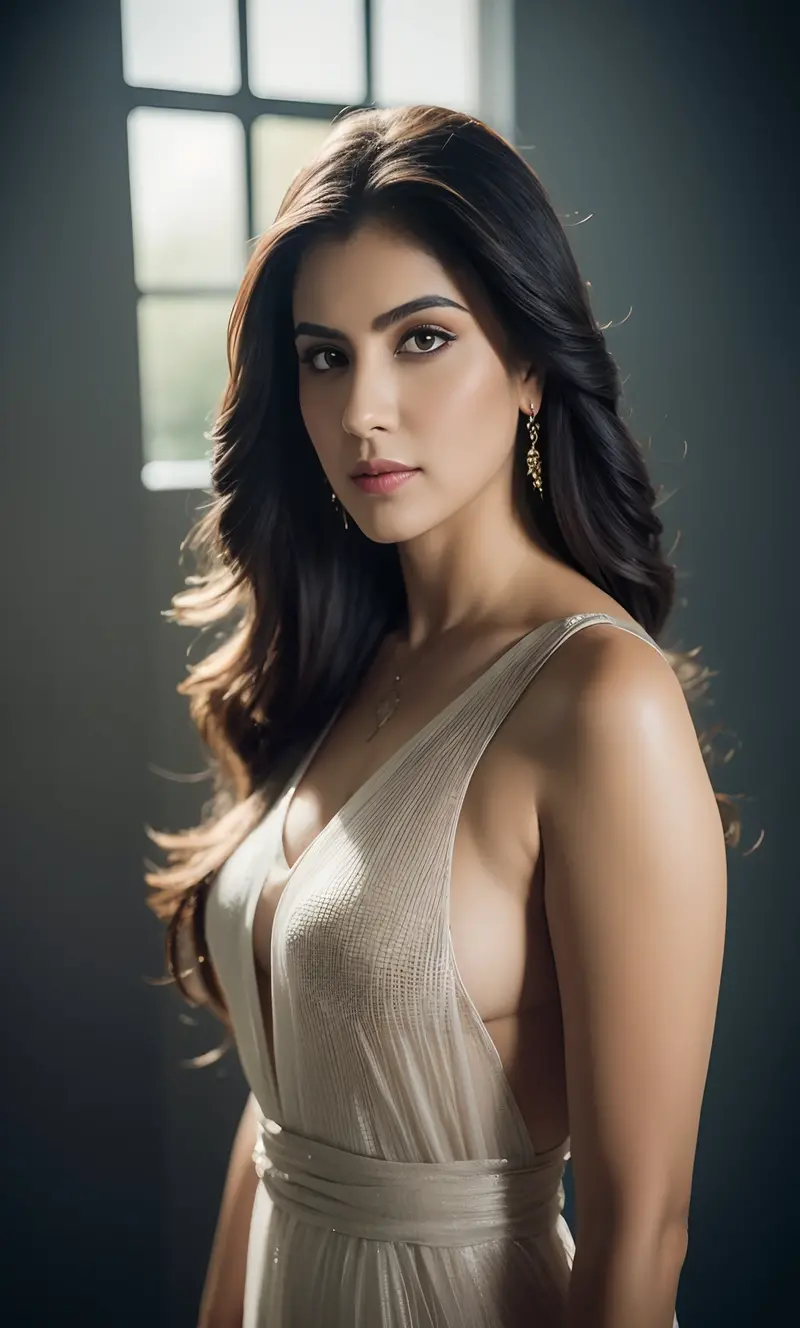 Portrait of A confident-looking  woman with  long and thick hair, hazel eyes, a tank top , a smile on the face, a lusty look, standing on the park, d-cup breast, perfect composition, hyperrealistic, super detailed, 8k, high quality, trending art, trending on artstation, sharp focus, studio photo, intricate details, highly detailed, art by Greg Rutkowski