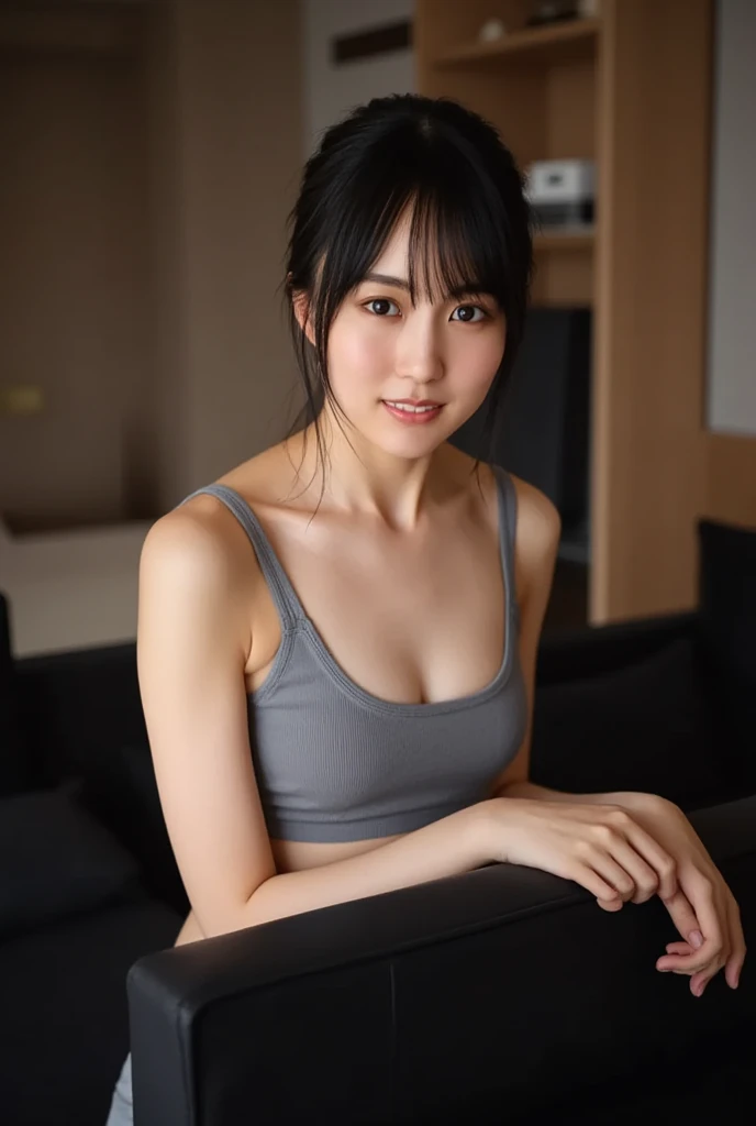 (Highest quality, masterpiece,8K, Very delicate:1.7), (Realistic:1.7), One Woman, Japanese, (Full body photography:1.3), Nogizaka Idol, Shot in the room, Very beautiful face, underwear, Sexy pose, Seductive pose,Natural Light, Natural Shadows, smile, Emphasize cleavage, Big eyes, Long eyelashes