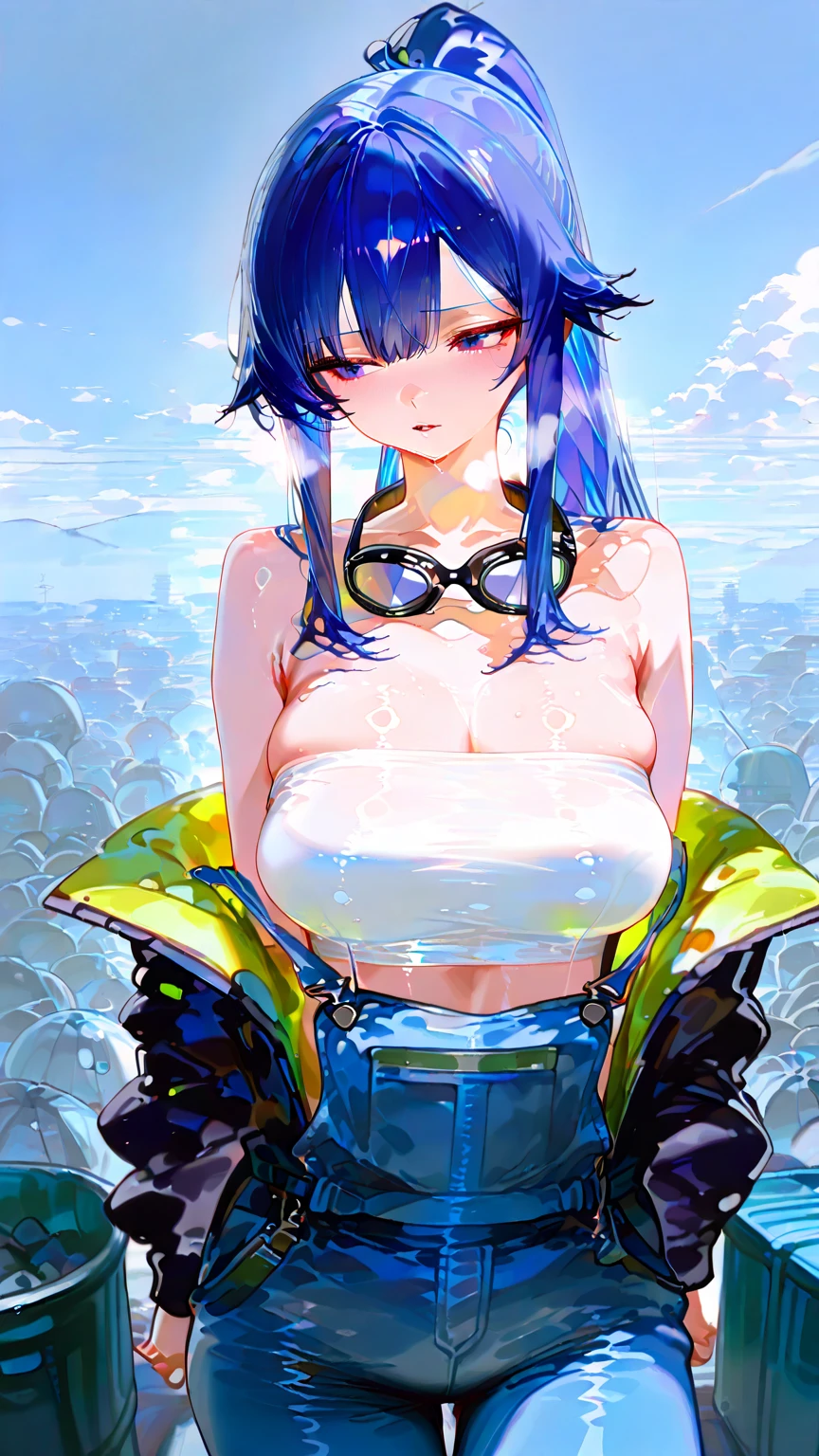 nsfw, girl, blue hair, blue eyes, 8k, nipples, bikini