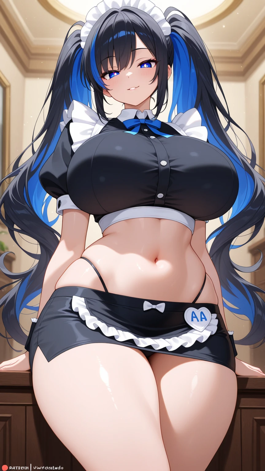 best quality,4k,8k,highres,masterpiece:1.2),ultra-detailed, extremely detailed eyes, extremely detailed body, (large masterpiece digital art), (detailed manga illustration), (detailed line art), ((perfect anatomy)), (intricate details:1.3), (ultra-detailed:1.3), (illustration:1.3), (sharp focus:1.3), (natural lighting:1.05), (vivid colors:1.3), (masterpiece), (best quality:1.4), (perfect anatomy:1.4), high quality, expressive eyes, full body, detailed face, beautiful face, perfect face, 1 girl, large breasts, very long hair, black hair, curly hair, wild hair, detailed hair, ((business suit)), blue bowtie, black pants, pale skin, sapphire-blue eyes, demon, blue halo, sheep horns, curled horns, (horizontal pupils), sultry face, pointy ears, splash art, the demon girl, curvy, sitting in an office chair at a desk with feet on desk, black high heels, cinematic lighting, dramatic atmosphere, Atey Ghailan, Jeremy Mann, Greg Manchess, Antonio Moro, trend in ArtStation, trend in CGSociety, Intricate, High Detail, Sharp focus, dramatic and photorealistic painting art by Midjourney and Greg Rutkowski, Jeff Bridges, ((cartoon style)), Marvel Cinematic Universe style, (((darkly lit office in the background))),