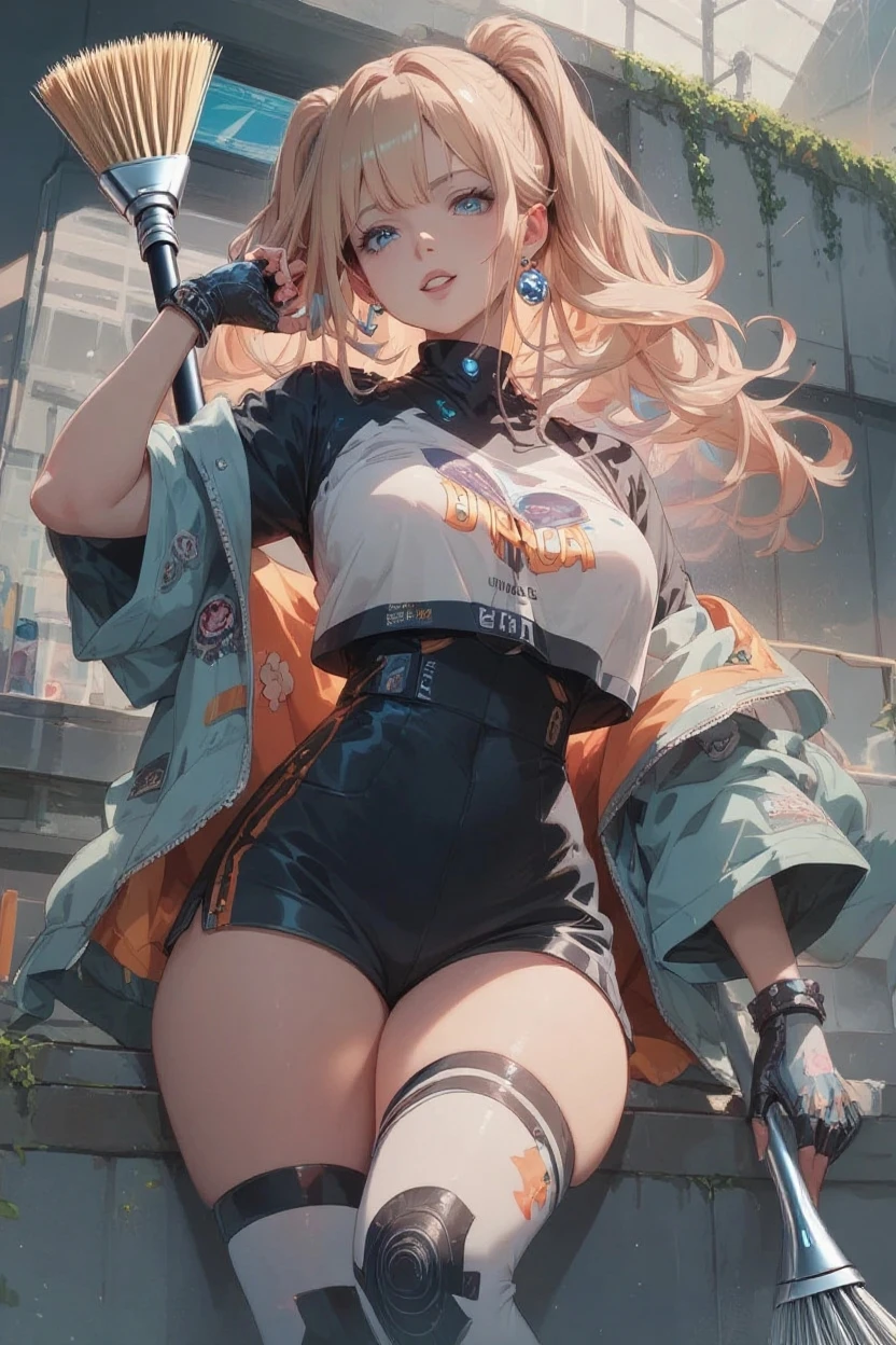(photorealistic:1.8, highest quality:1.8,8K masterpiece:1.8,High resolution,muste piece:1.8,RAW Photos,cinematic lighting),No split screen, cyber punk、Highway at night、rain-soaked ground、 (1 android girl:1.3)、Completely naked、Full body tattoo、choker、beautiful breasts、T-shirt、denim mini skirt、beautiful butt、beautiful thighs,plump nipples、Nipples are visible through the costume,cameltoe,Body painting with a pop design drawn all over the body、pop art design、cutting edge fashion、conceptual art、 Provocative sexy poses、look back、Spread your legs apart、spread your legs wide、 (Beautiful shining vermilion green-blue golden-white hair:1.5)、shining blue eyes、Shy Smile