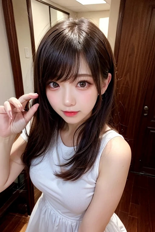 (best quality, 4K, 8k, highres, masterpiece:1.2), ultra-detailed, (realistic, photorealistic, photo-realistic:1.37), hyper detailed, extremely detailed, intricate details, sharp focus, physically-based rendering, professional, vivid colors, studio lighting、Japanese High School Girl、Natural Makeup、(Hair Color:Random)、middlehair、Inward curl、White shirt、Open shirt、Emphasize cleavage、side boob、under boob