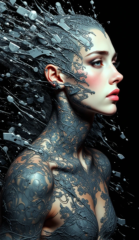 Tattoos on women, detailed fantasy art style, sensual, lithographic, multi-layered, made of wire, bold character design,, embedding:SDXL\Style-DoF