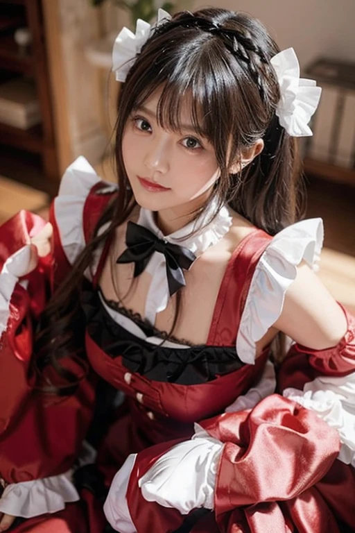 Chocolate-covered vampire girl idol、large full breasts、beautiful foot、、、Good Style、、a miniskirt、Gothic Lolita fashion covered in shiny red chocolate、dark fairytale、A swarm of bats is flying