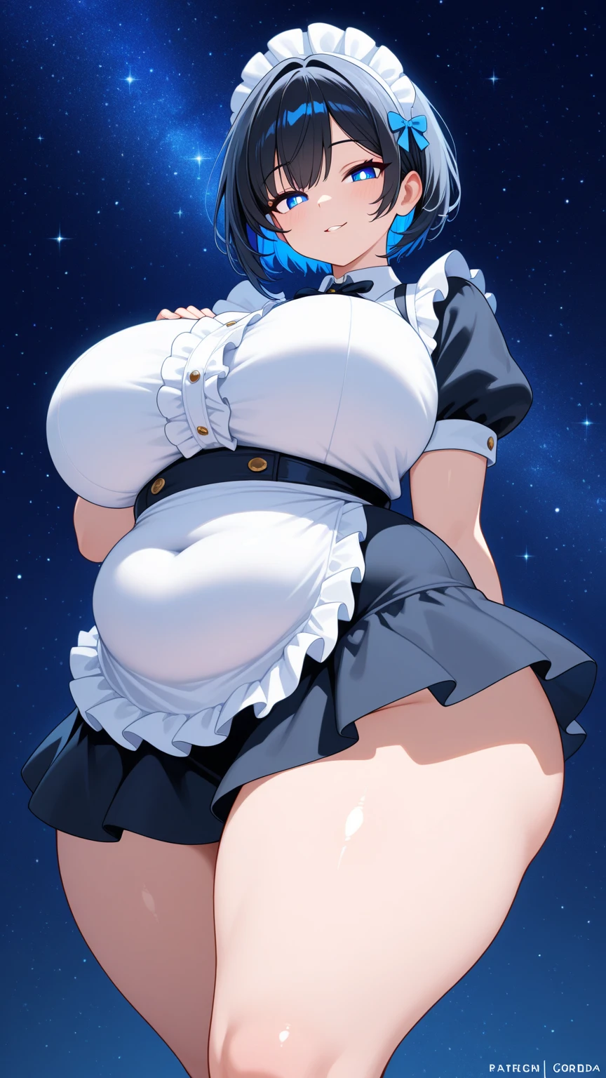 Rem (re:zero) 1girls blue eyes blue hair female huge ass huge breasts huge thighs big ass big breasts big thighs looking at the viewer below the chest wide hips angle back
