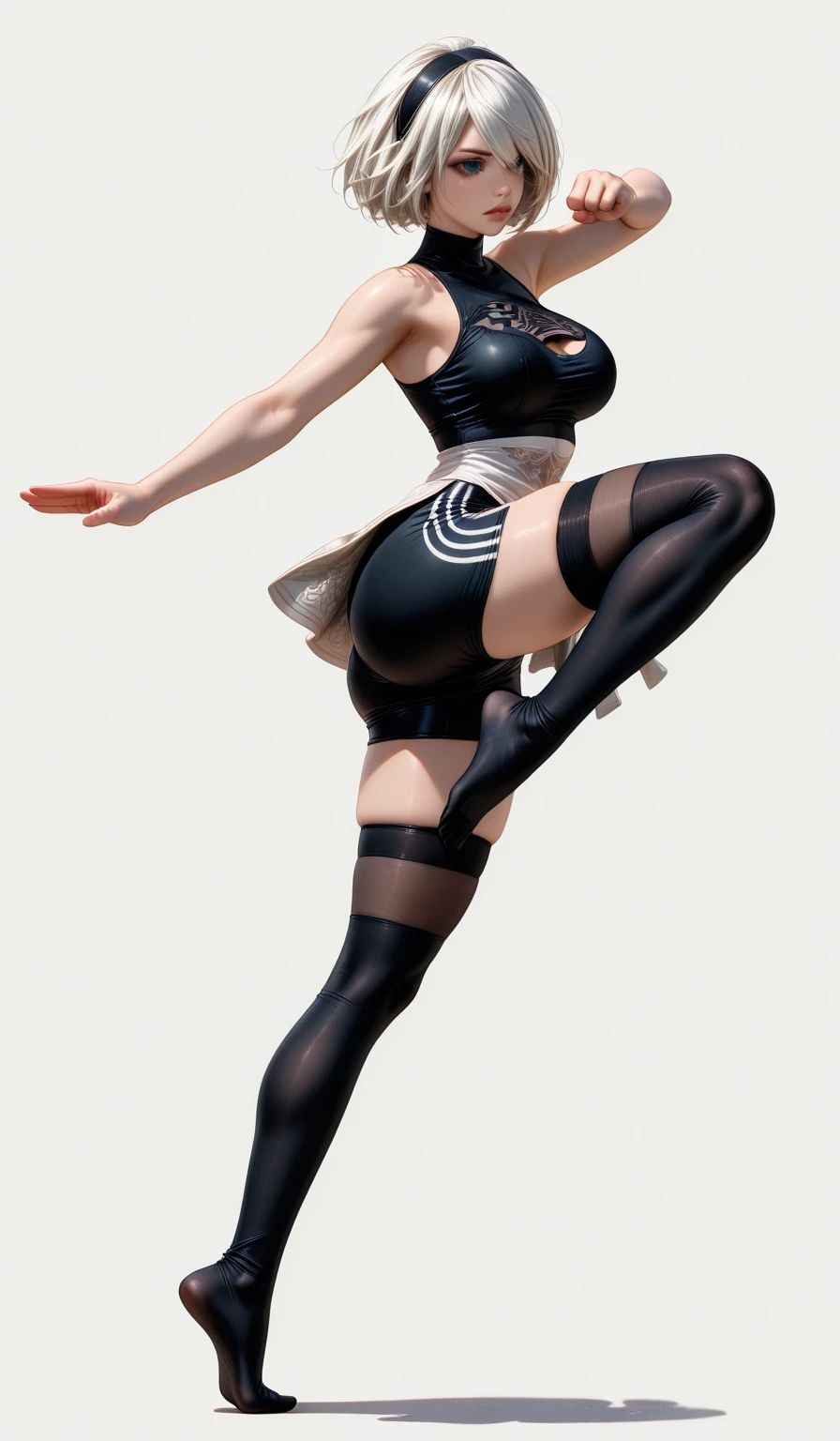 ((1girl, solo, full body, full body front)), (perfect anatomy, perfect hands, perfect legs), beautiful body, natural proportions BREAK

((extremely detailed face)), (beautiful detailed eyes:1.6), (realistic pupils, realistic iris:1), expressive eyes, looking at viewer, (clear eyes:1.2), (sharp facial features:1.2), (hyperrealistic:1), (detailed skin texture:1.2), smooth skin, (black   hair), (white eyes), (short hair:1.3), (detailed lips, attractive lips:1.1), (glossy lips:1) BREAK

(skin tight:1.5) BREAK

(masterpiece:1.2), best quality, high resolution, (highly detailed shading), (realistic lighting:1.2), anime-style, perfect lighting, vibrant colors, dynamic tones, striking hues, 8k, absurd resolution, perfect shadows, hdr, UHD, ambient lighting, realistic, ultra-realistic, photo realistic, highly detailed, rich detail, luminous colors, fine texture, intricate design, professional illustration, (soft light:1.2), (illustration:0.8)
