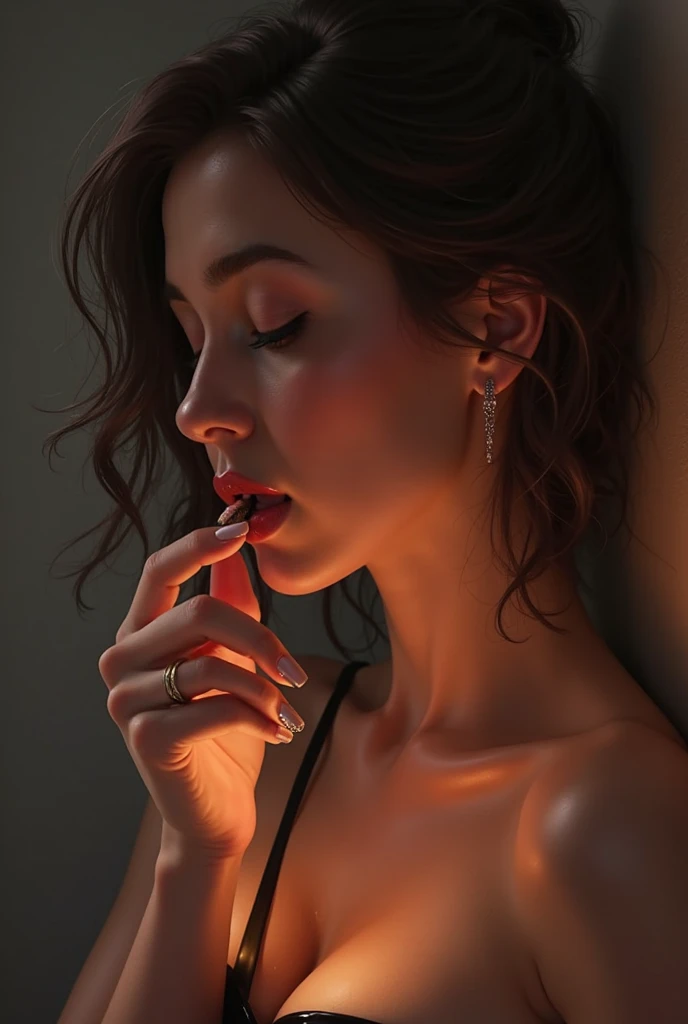 Beautiful woman makes a blowjob, photorealistic, (best quality,4k,8k,highres,masterpiece:1.2),ultra-detailed,(realistic,photorealistic,photo-realistic:1.37)